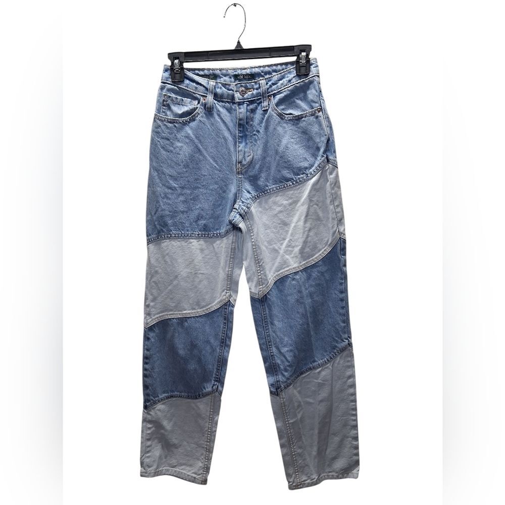 HIGH RISE  Women's Blue and Gray Patchwork Relaxed Jeans